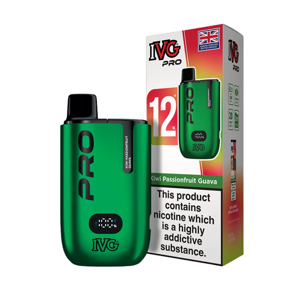 Green IVG Pro vape device with packaging on a white background