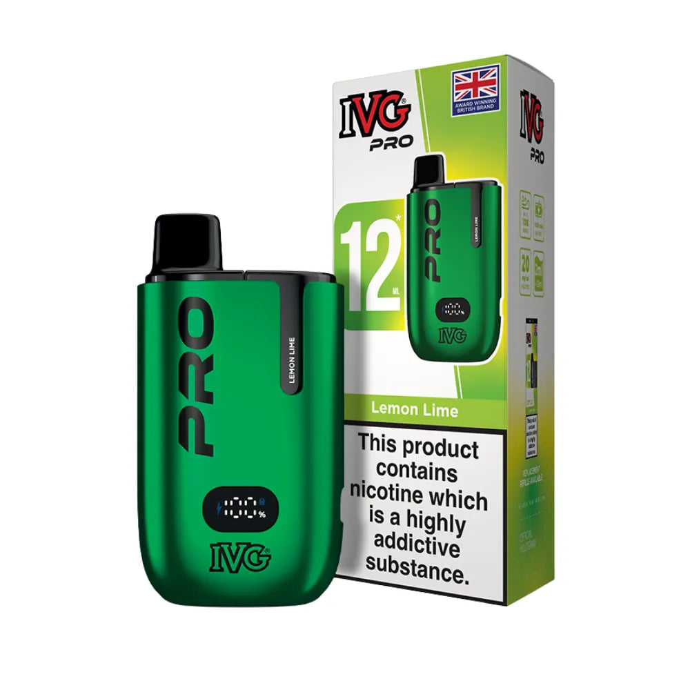 Green IVG Pro vape device and packaging on a white background