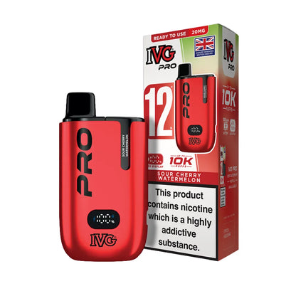 Red IVG Pro vaping device with packaging on a white background