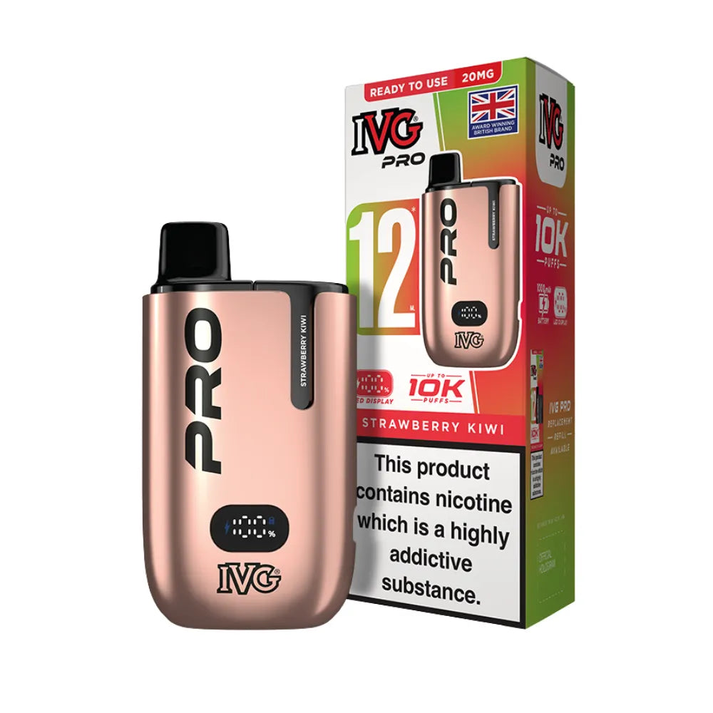 IVG Pro vaping device and packaging on a white background