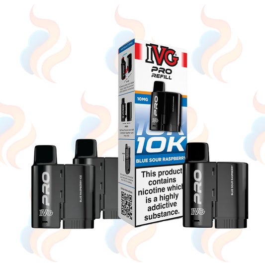 Three IVG Pro 12 vape refill pods with packaging on a white background.