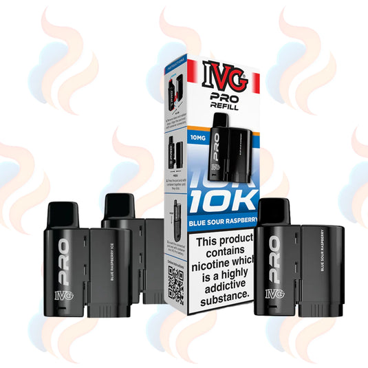 Three IVG Pro 12 vape refill pods with packaging on a white background.