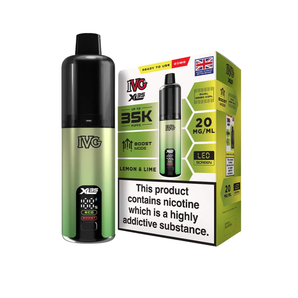 IVG vaping device and packaging on a white background