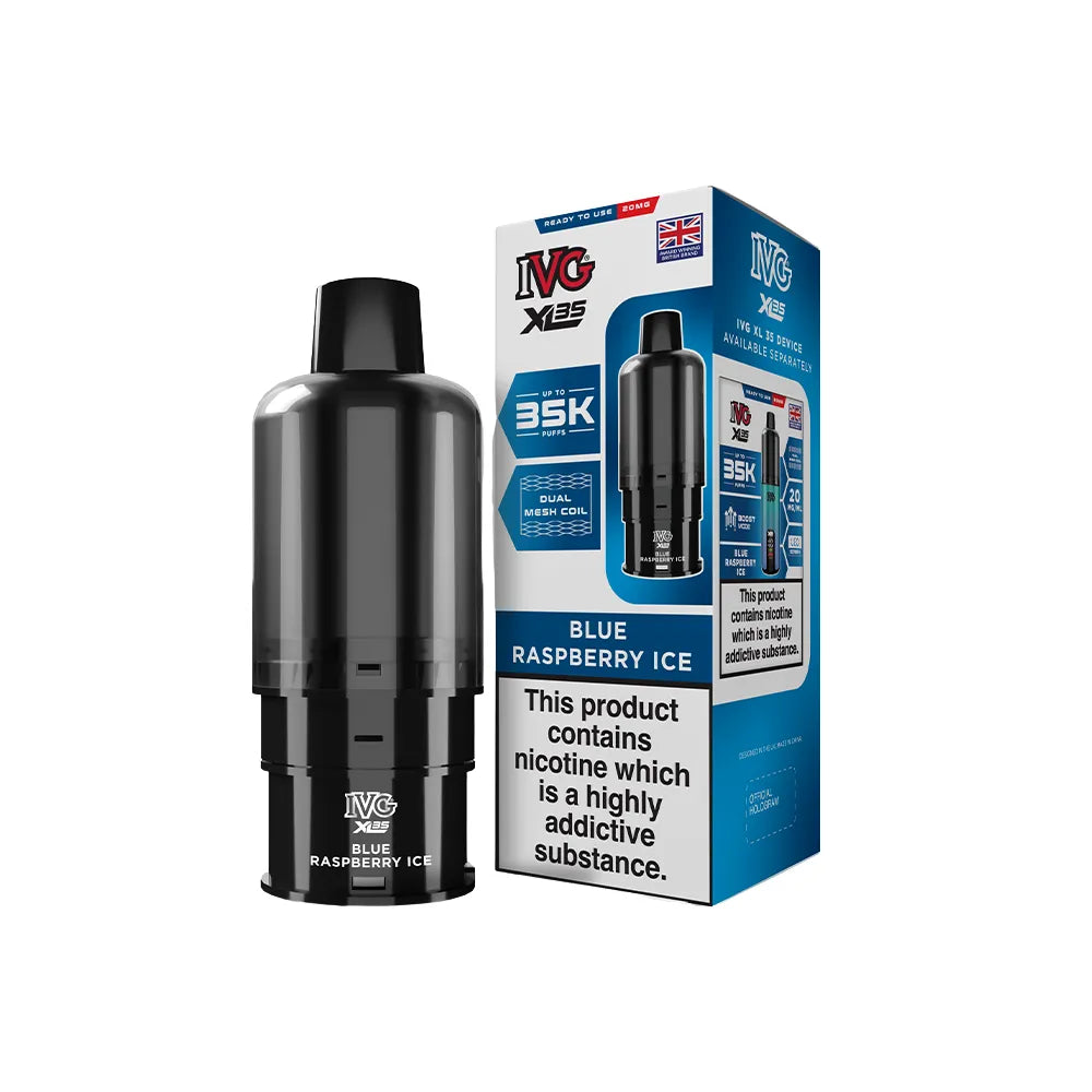 IVG 35k pod and packaging on a white background