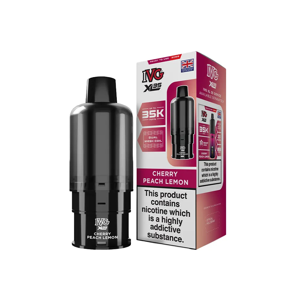 IVG XL 35k pod and packaging on a white background