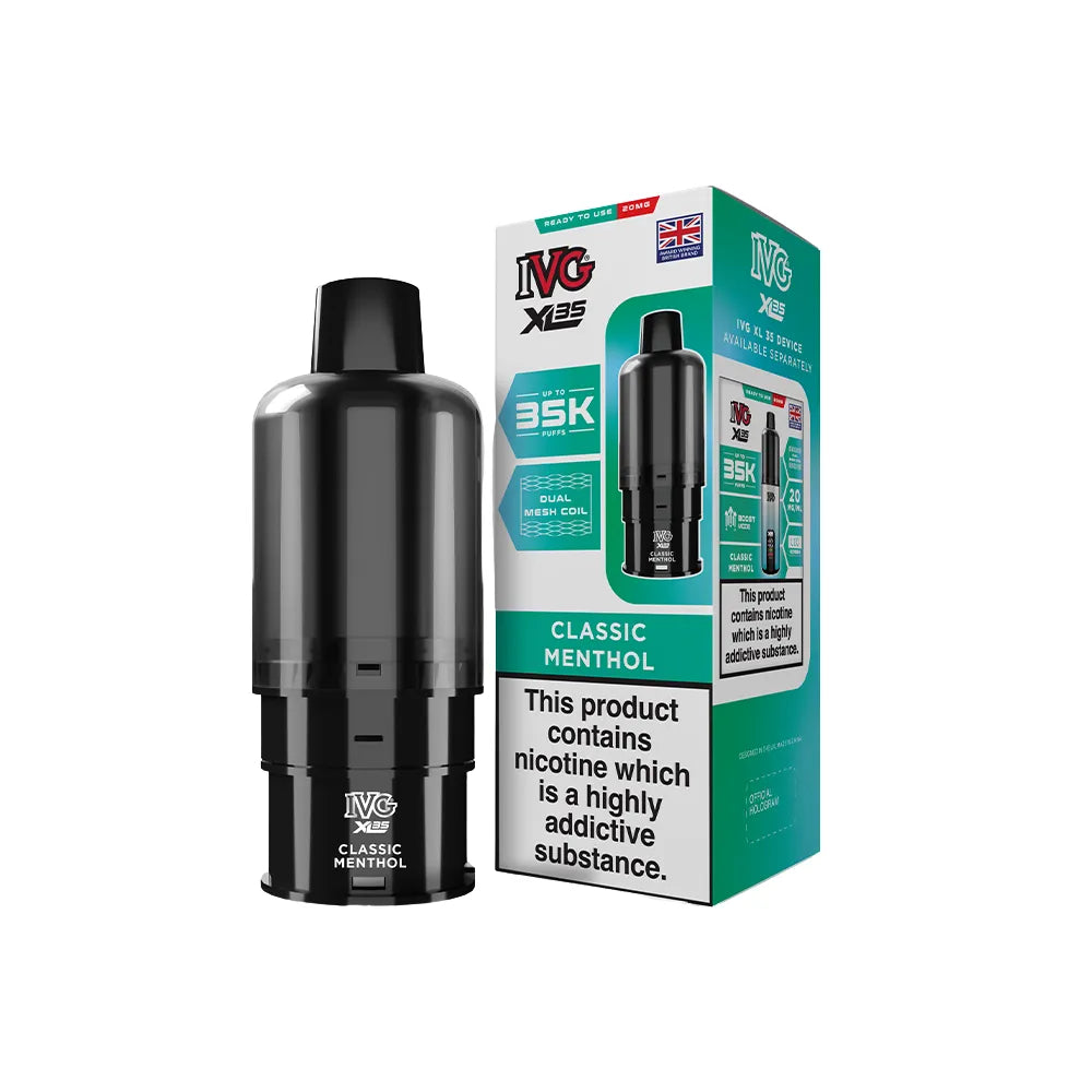 IVG XL Classic Menthol pod and packaging on a white background