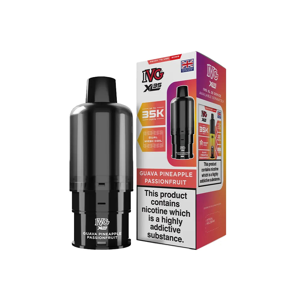 IVG XL 35k pod and packaging on a white background