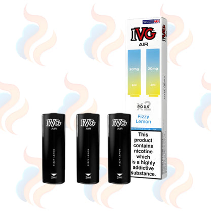 Three IVG air vape refill pods with packaging on a white background.