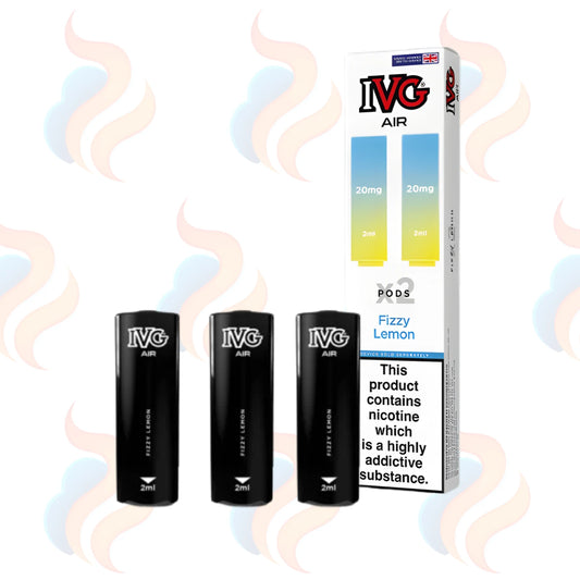Three IVG air vape refill pods with packaging on a white background.