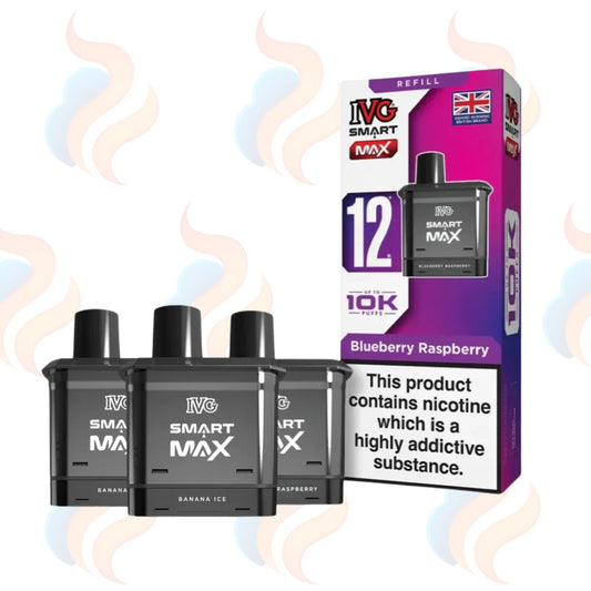 Three IVG smart vape refill pods with packaging on a white background.