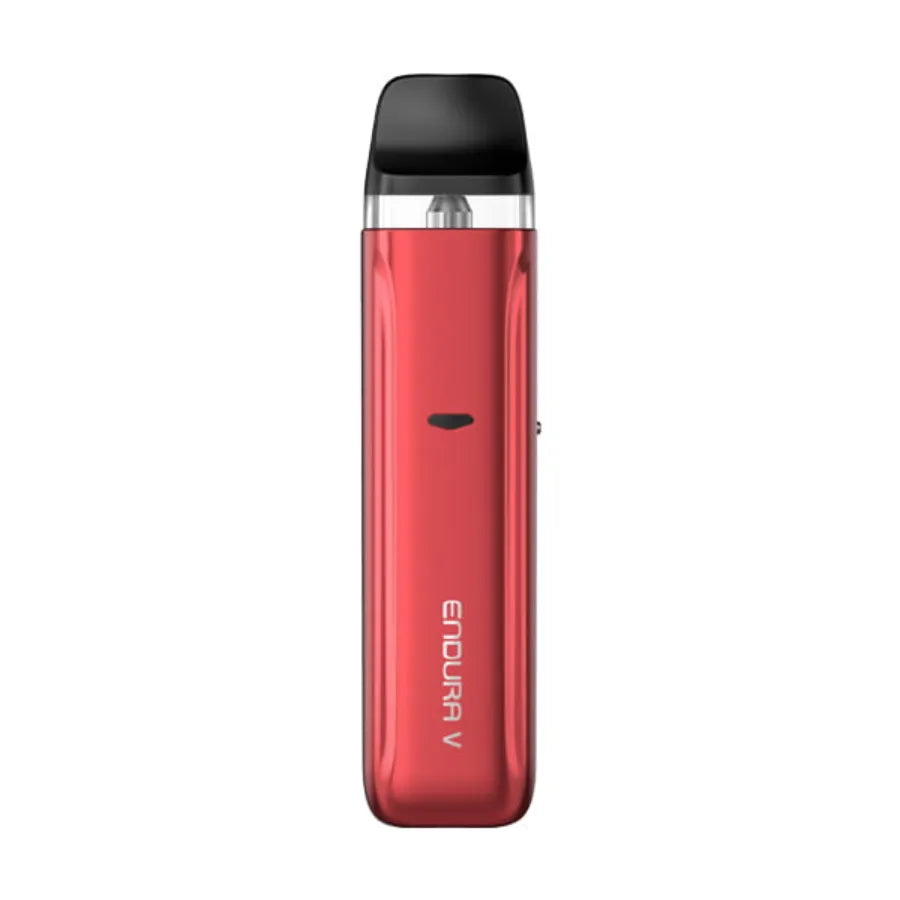 Red vape device with 'Endura V' branding on a white background