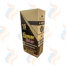 Box of King Palm XL Wraps with banana and grape flavor options on a white background.