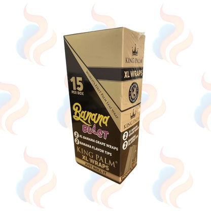 Box of King Palm XL Wraps with banana and grape flavor options on a white background.