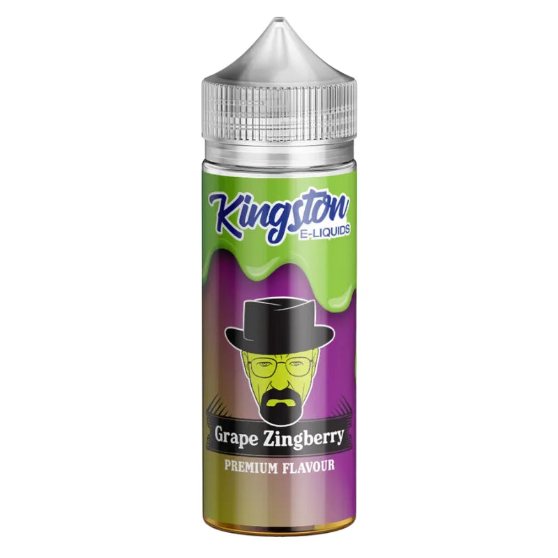 Kingston E-Liquids Grape Zingberry bottle on a white background