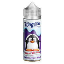 Kingston e-liquids chilly willies blackcurrant slush bottle with penguin illustration on a white background