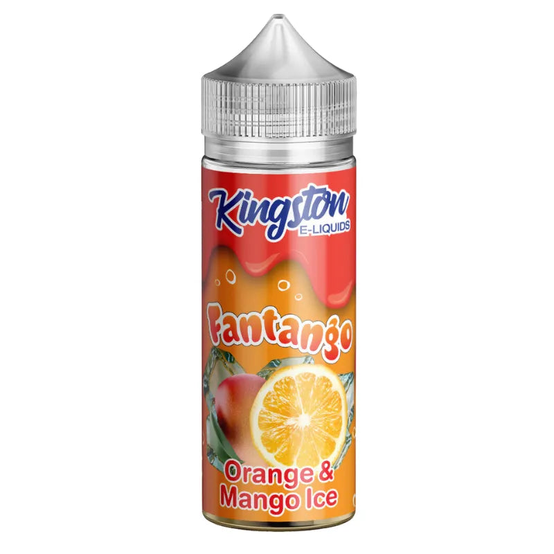 Kingston Fantango Orange & Mango Ice e-liquid bottle on a white background