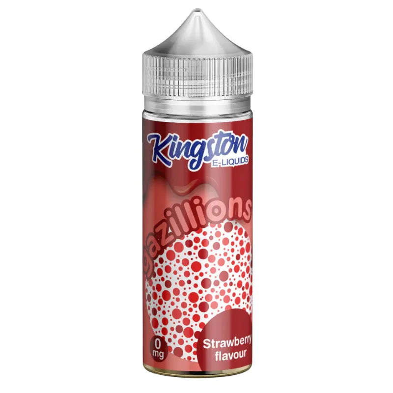 Kingston e-liquids gazillions bottle with strawberry flavor on a white background