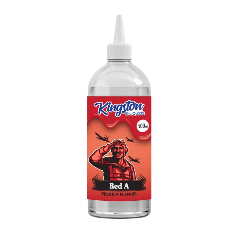 Kingston e-liquid bottle with red a label on a white background