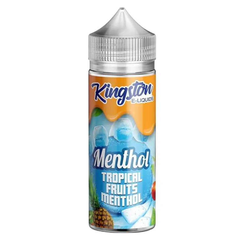 Kingston Menthol Tropical Fruits e-liquid bottle on a white background