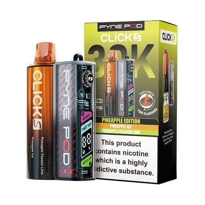 Pyne Pod Click S vape device in Pineapple edition with packaging on a white background