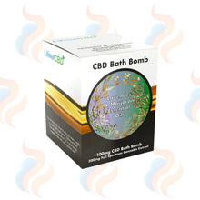 CBD Bath Bomb packaging with lavender and marjoram essential oils on a white background