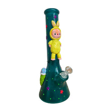 Green bong with a cartoon character in a yellow outfit on a white background