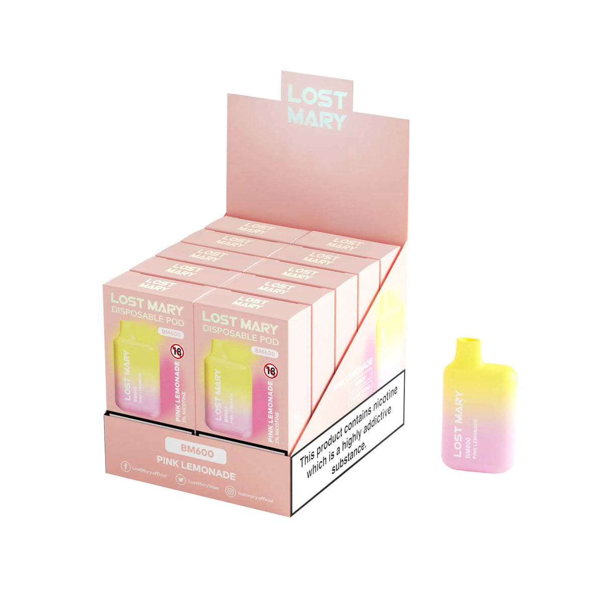 Box of 10 - Lost Mary BM600 - Pink Lemonade