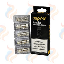 Aspire Nautilus replacement atomizer packaging with clear cartridges on a white background