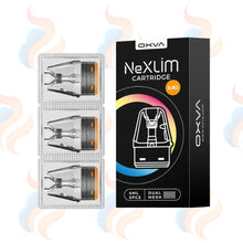 OXVA NexLim cartridge packaging with cartridges on a white background