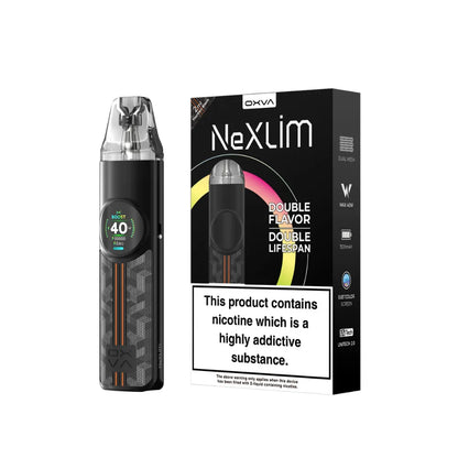 OXVA Nexlim pod kit in "Traction Black" colour with packaging on a white background.
