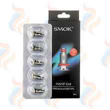 SMOK nord pro mesh Coils packaging with five coils in a clear case on a white background.