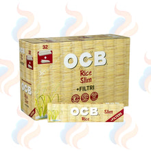 Box of OCB Rice Slim + Filtri with smoke effects on a white background
