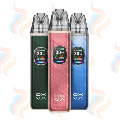 Three vape devices in green, red, and blue with 'OXVA Xlim Pro 2' branding on a white background.