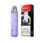 Purple vape device with OXVA branding and packaging on a white background