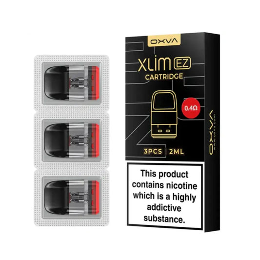 OXVA Xlim EZ Cartridge packaging with three cartridges on a white background
