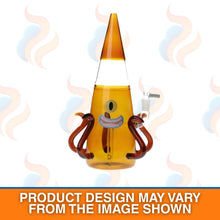 Novelty glass with an octopus-face design next to a colourful gift box on a white background
