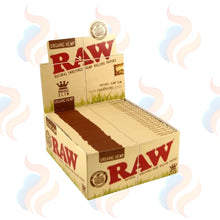 Box of Raw organic hemp rolling papers with brand logo and text on a white background.