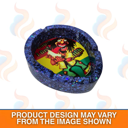 Poly Stone Ashtray with colourful 'Rasta-Man' design on a white background