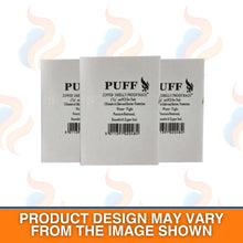 packaging of "PUFF" plastic bags with white box on a white background 