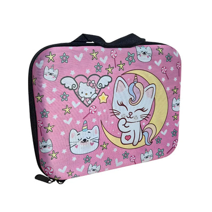 Pink kitty-inspired smoking bag kit on a white background.