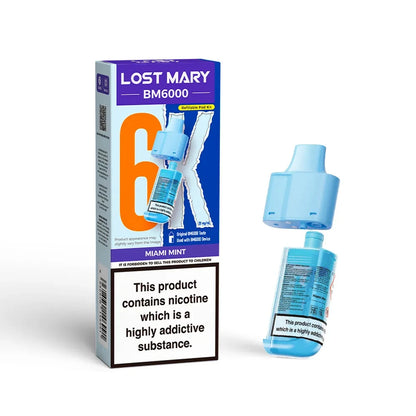 Lost Mary BM6000 refill pod in "Miami Mint" flavour with packaging.