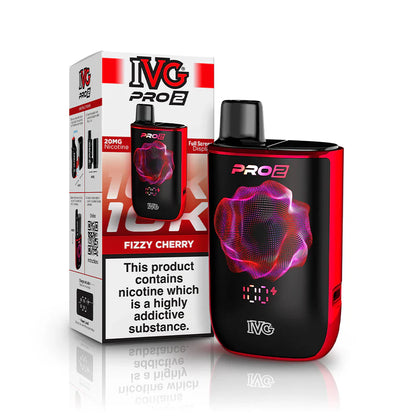 IVG Pro 2 prefilled vape device in "Fizzy Cherry" flavour with packaging on a white background.