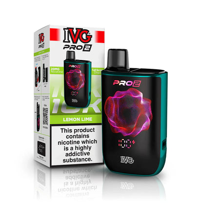 IVG Pro 2 prefilled vape device in "Lemon Lime" flavour with packaging on a white background.
