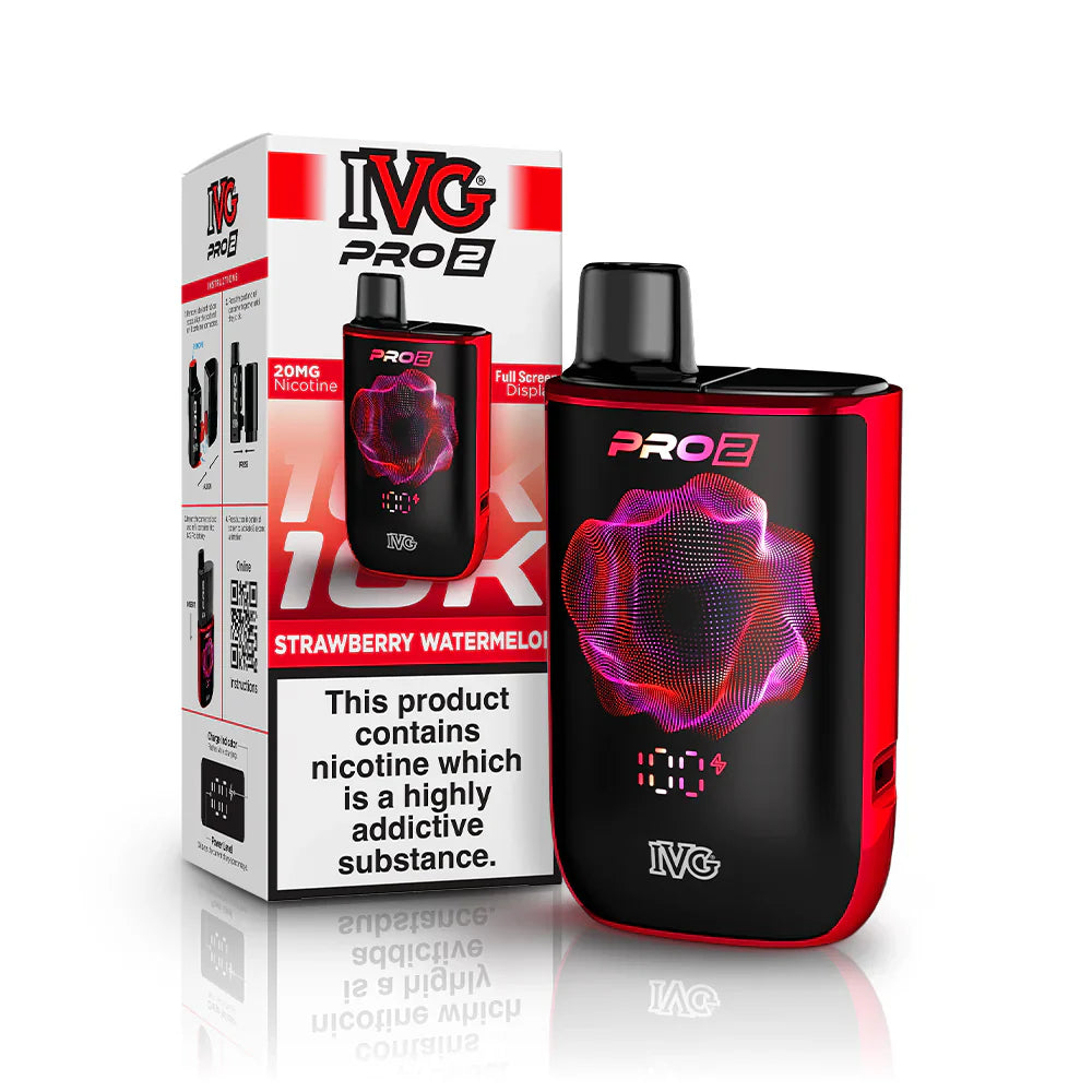 IVG Pro 2 prefilled vape device in "Strawberry Watermelon" flavour with packaging on a white background.