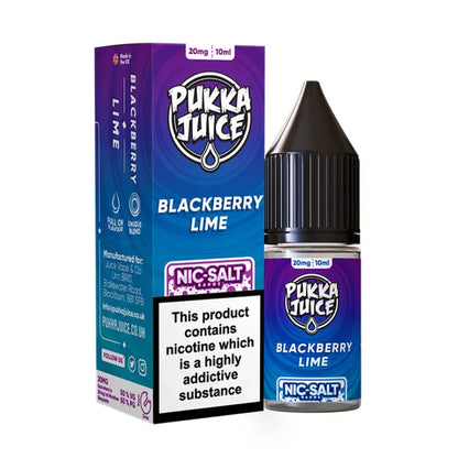 Pukka Juice Blackberry Lime e-liquid bottle and packaging on a white background