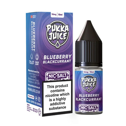 Pukka Juice Blueberry Blackcurrant Nic-Salt e-liquid packaging on a white background