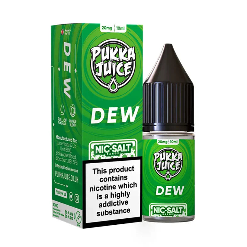 Pukka Juice Dew Nic-Salt e-liquid packaging on a white background