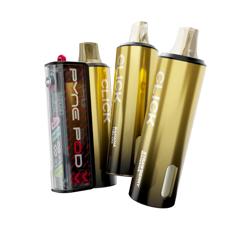 Pyne Pod 50K kit in "Banana Edition" beside 2 refill pods on a white background