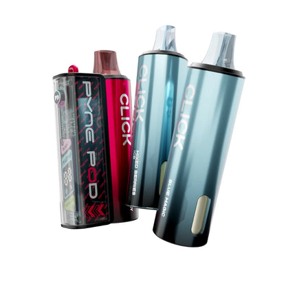 Pyne Pod 50K kit in "Berry Edition" beside 2 refill pods on a white background