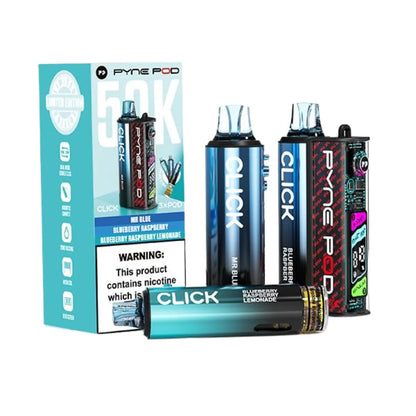 Pyne Pod Click vape devices and packaging on a white background
